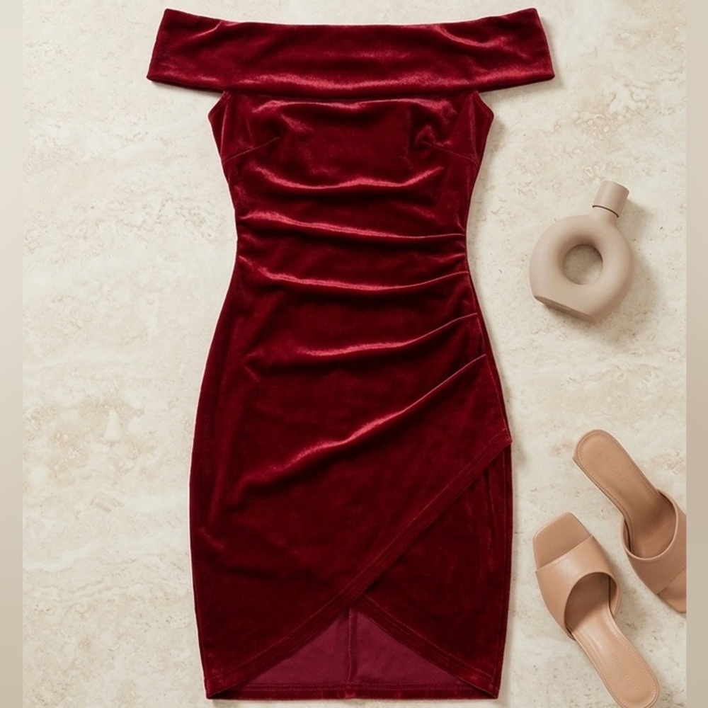Fashion Nova Velvet Burgundy Dress